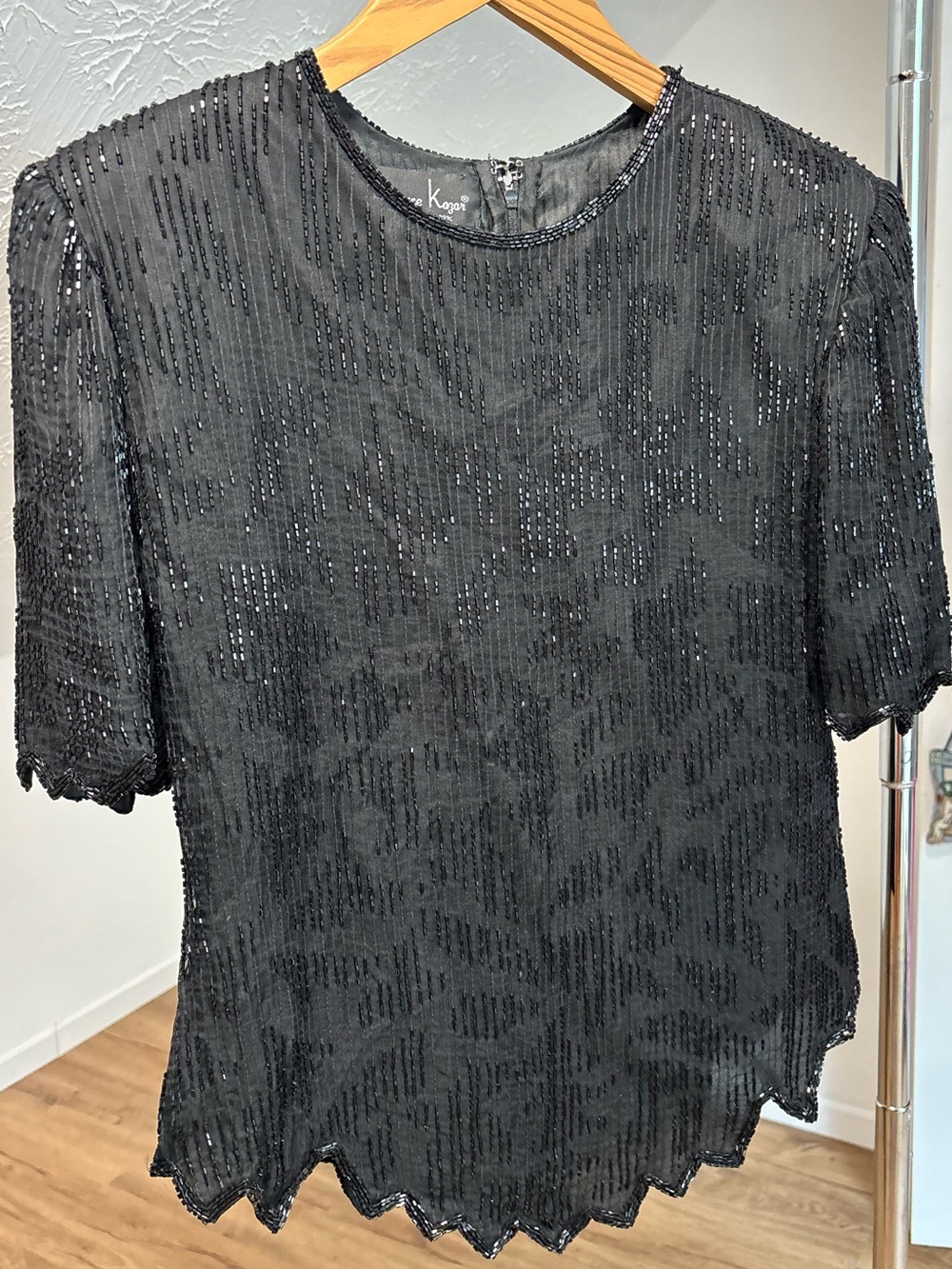 Vintage 80s silk Laurence Kazar beaded top, size large
